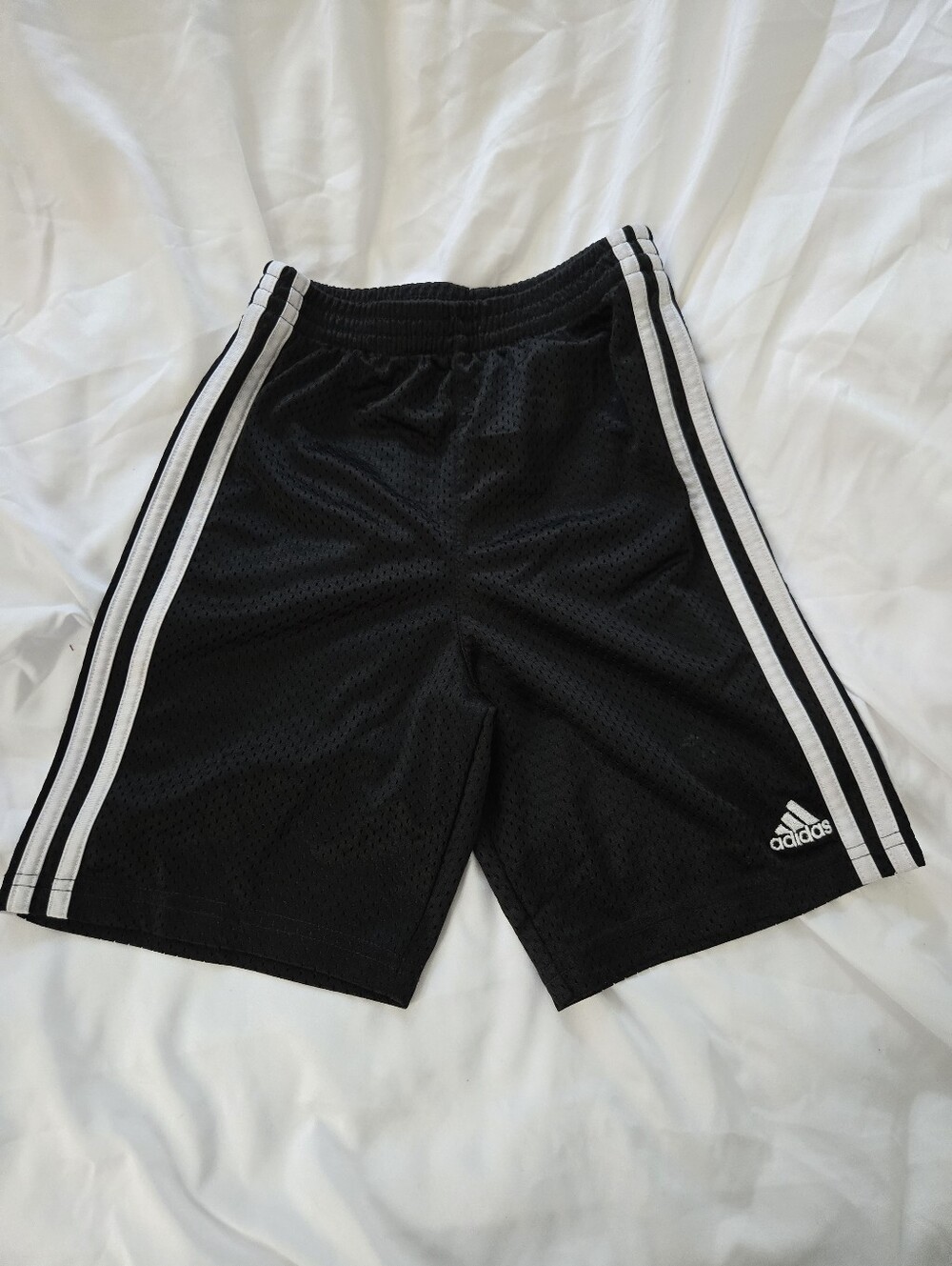Adidas Boys Size 7 Black Mesh Basketball Shorts White 3 Stripes